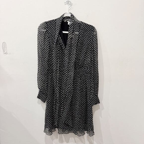 Diane von Furstenberg Arabella Polka Dot Sheer Sleeve Shirt Mini Dress Black 4 - Picture 3 of 6